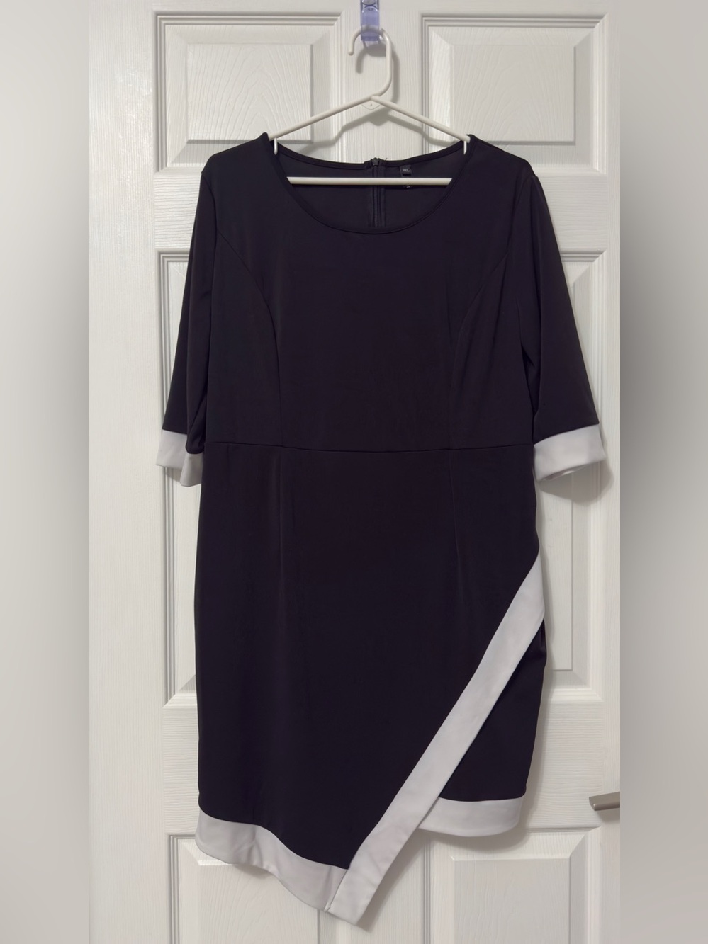 Black Midi Dress with White Contrast Trim
